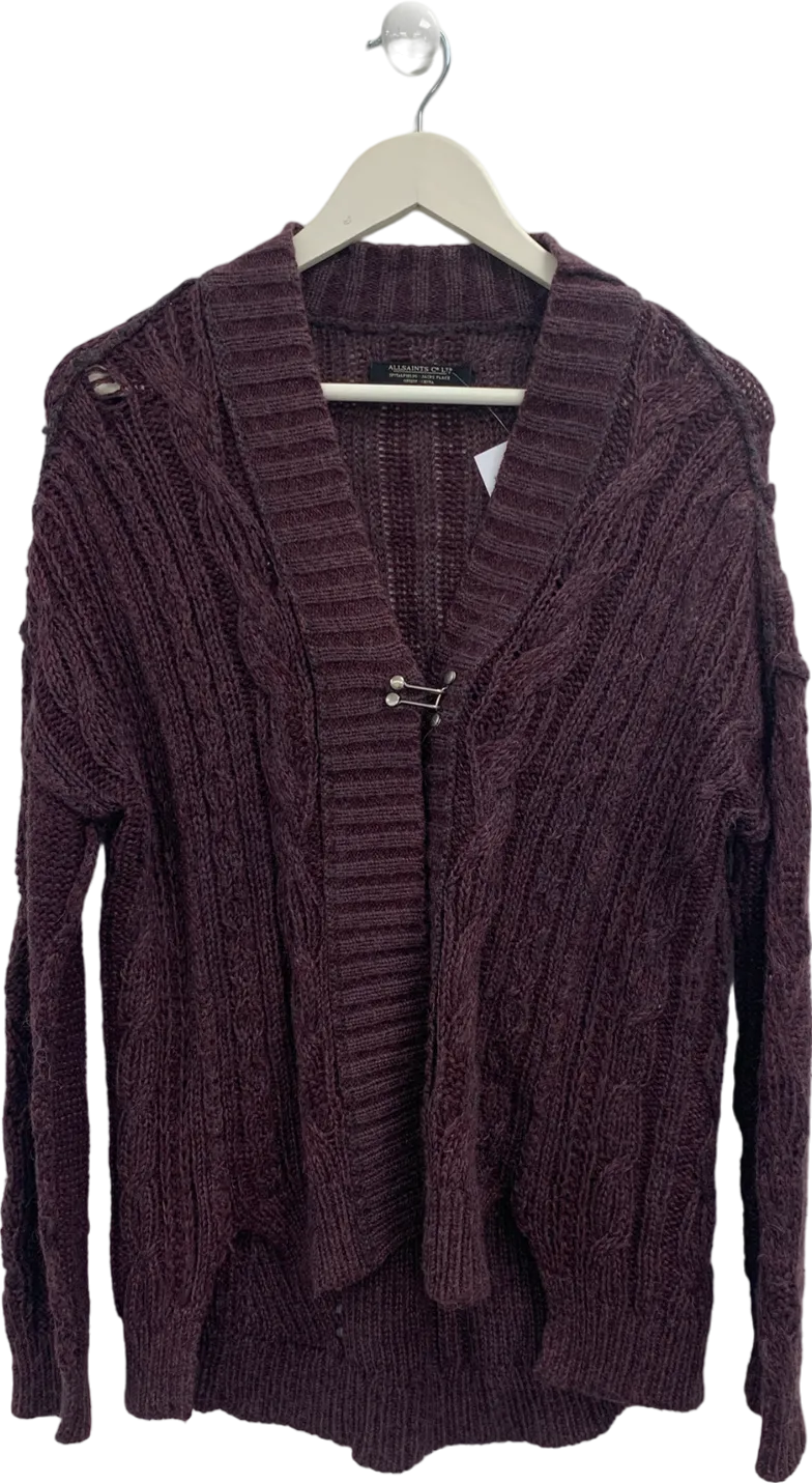 AllSaints Purple Burgundy Knitted Cardigan UK 8