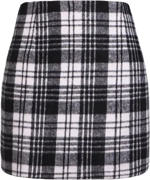 ATHX Women's High Waist Plaid Mini Skirts Fall Winter Wool Zipper Bodycon A Line Pencil Skirt Wrap Short Skirt for Women