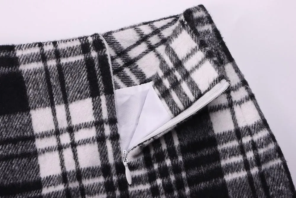 ATHX Women's High Waist Plaid Mini Skirts Fall Winter Wool Zipper Bodycon A Line Pencil Skirt Wrap Short Skirt for Women