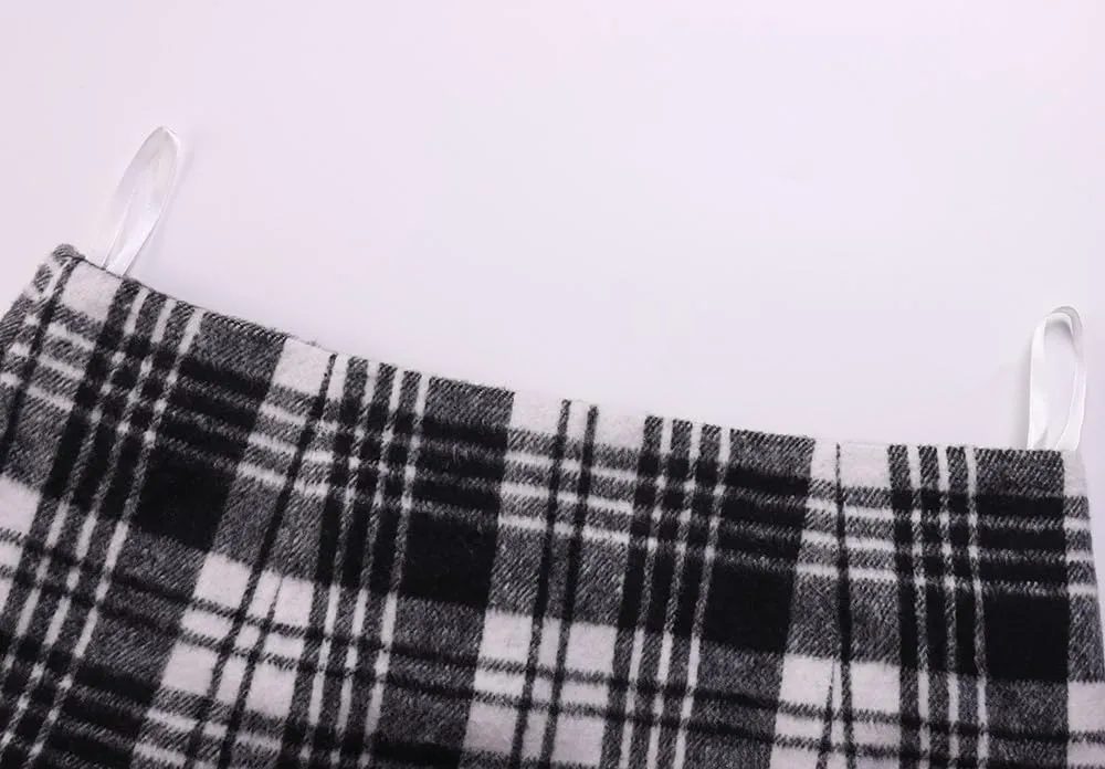 ATHX Women's High Waist Plaid Mini Skirts Fall Winter Wool Zipper Bodycon A Line Pencil Skirt Wrap Short Skirt for Women