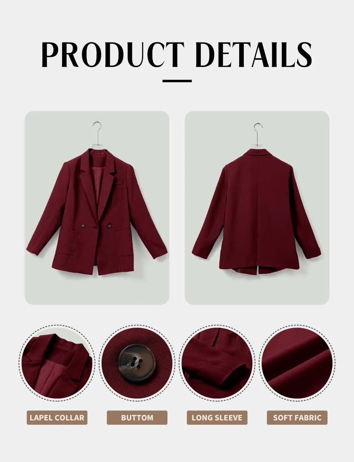 CHICZONE Womens Long Sleeve Casual Blazers Open Front Lapel Button Work Office Blazer Jackets