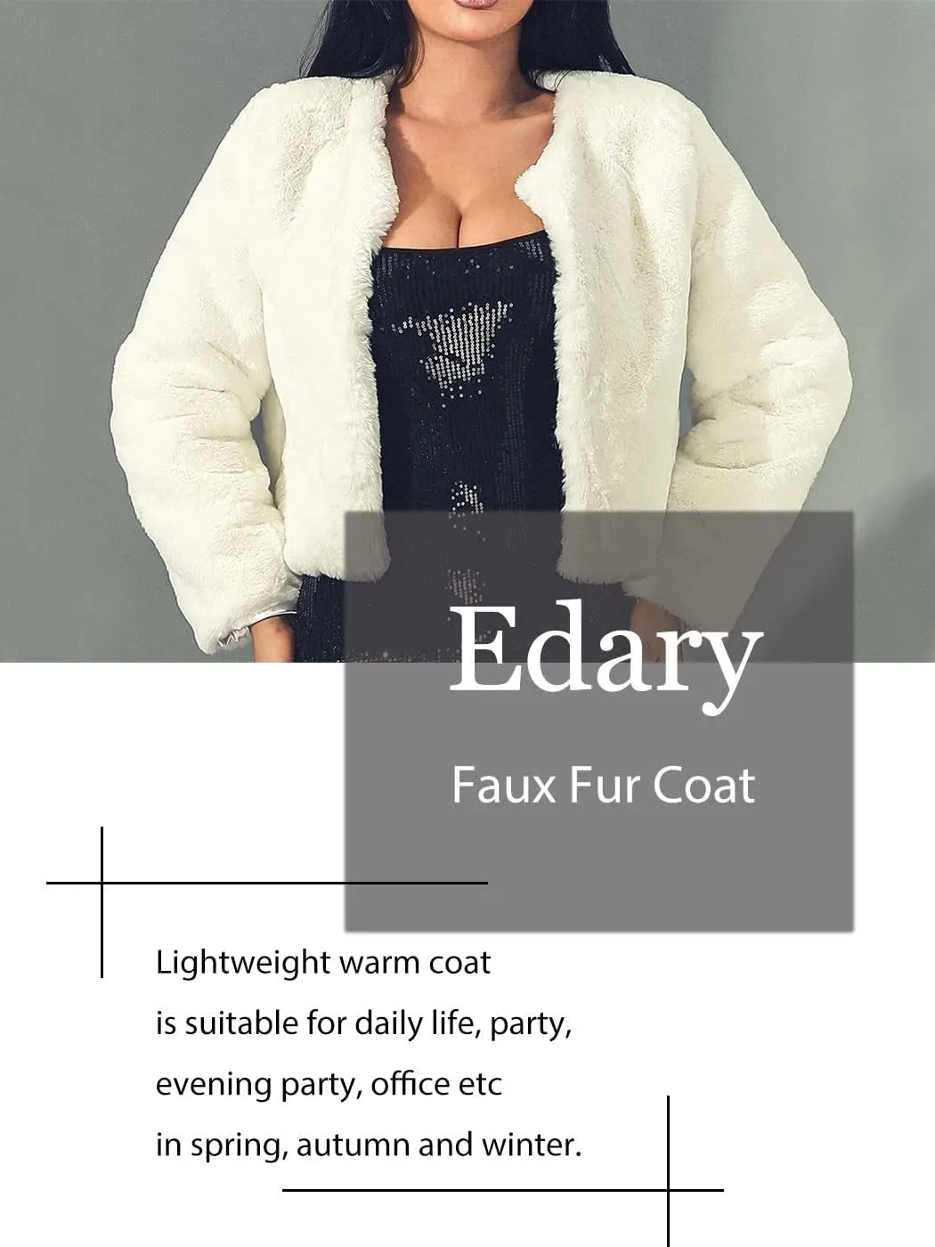 Edary Women Faux Fur Jacket Long Sleeve Coat Open Front Fur Coat Winter Warm Shaggy Faux Fur Parka for Women and Girl