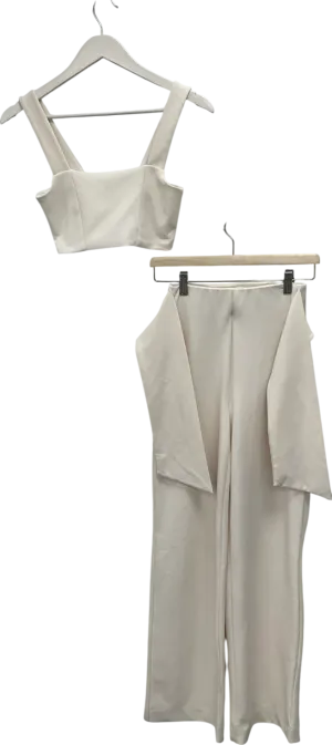 Fashion Nova Cream High Waisted Trousers & Crop Top Set UK XS