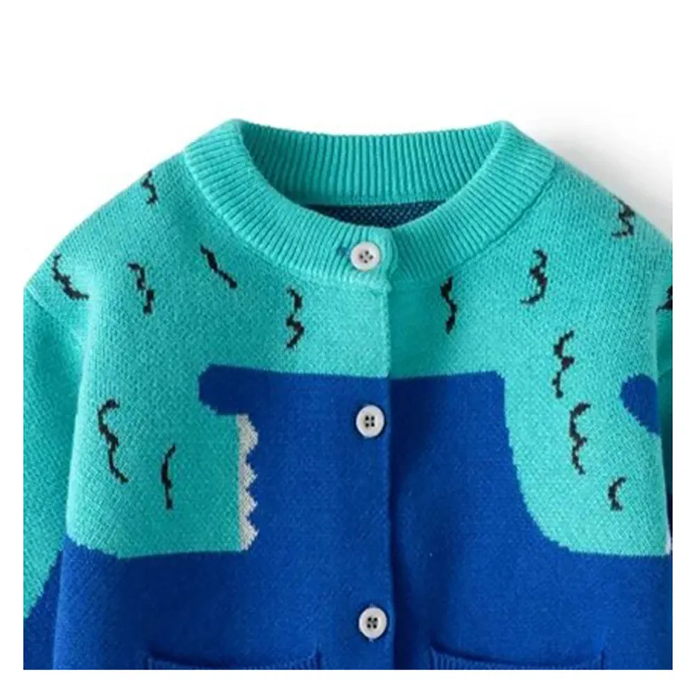 Little Surprise Box Turquoise Blue Dinosaur Cardigan/Warmer/Sweater for Toddlers & Kids