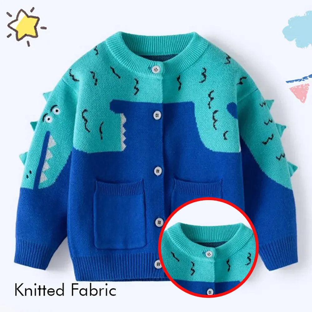 Little Surprise Box Turquoise Blue Dinosaur Cardigan/Warmer/Sweater for Toddlers & Kids