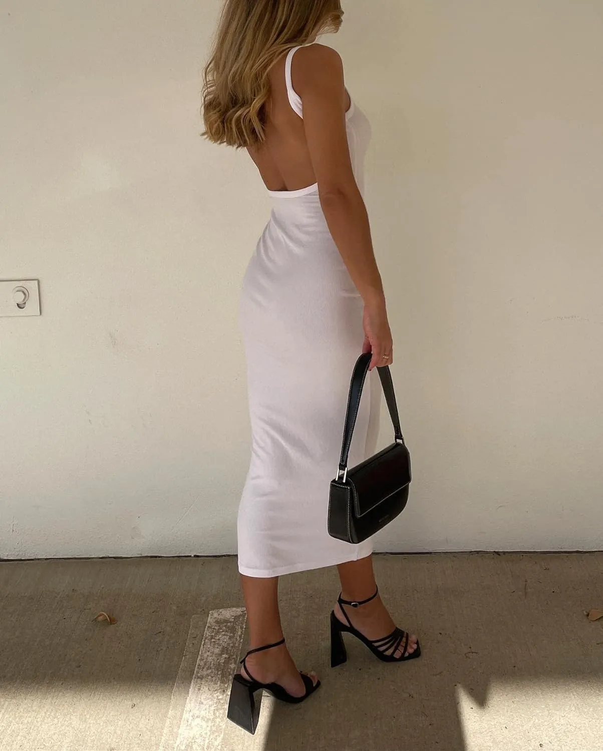 Meihuida Women Cut Out Dress Y2k Summer Sexy Halter Neck Sleeveless Backless Knitted Bodycon Cutout Dress