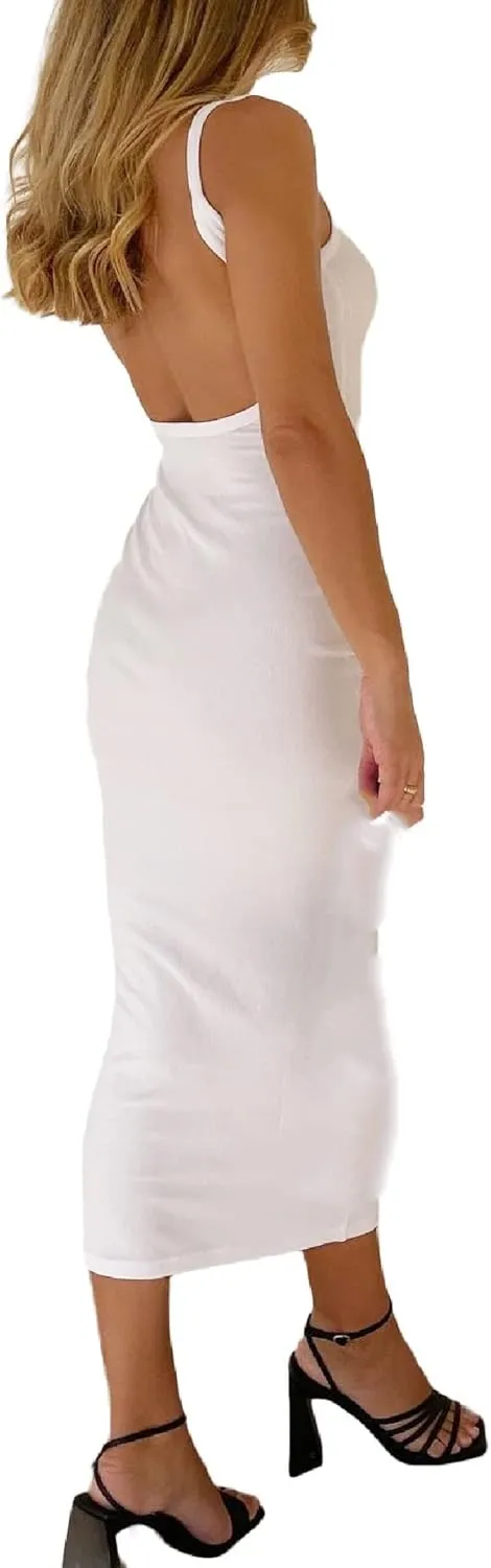 Meihuida Women Cut Out Dress Y2k Summer Sexy Halter Neck Sleeveless Backless Knitted Bodycon Cutout Dress
