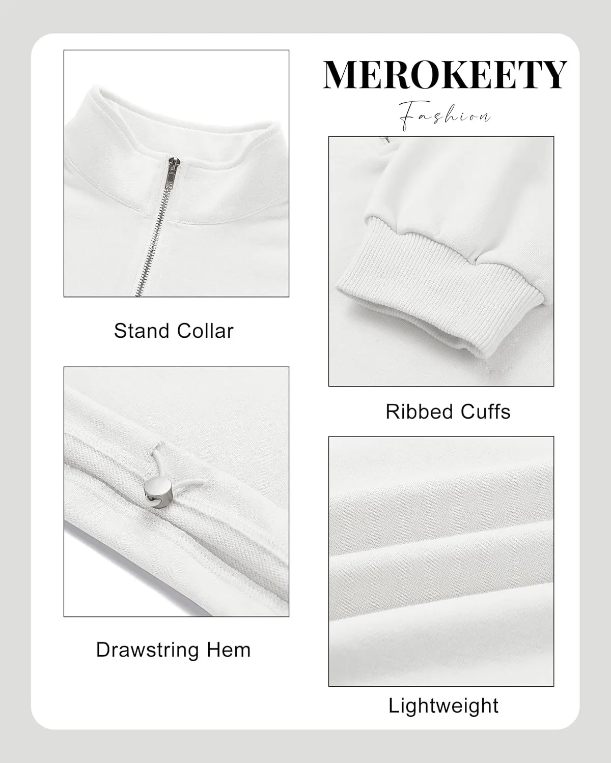 MEROKEETY Women's Quarter Zip Crop Sweatshirt Long Sleeve Stand Collar Drawstring Casual Pullover Top