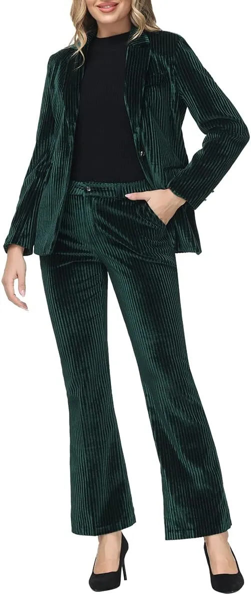 MODFUL Velvet Pant Suits for Women 2 Piece Set Casual Business Office Vintage Trouser-Suit