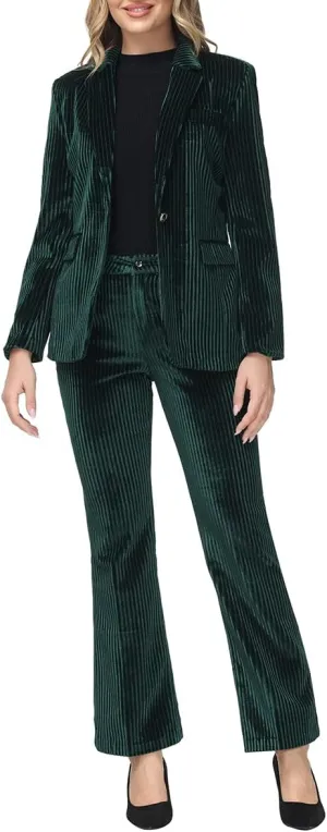 MODFUL Velvet Pant Suits for Women 2 Piece Set Casual Business Office Vintage Trouser-Suit