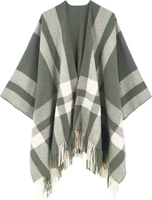 Moss Rose Women's Travel Plaid Shawl Wrap Open Front Poncho Cape for Fall Winter