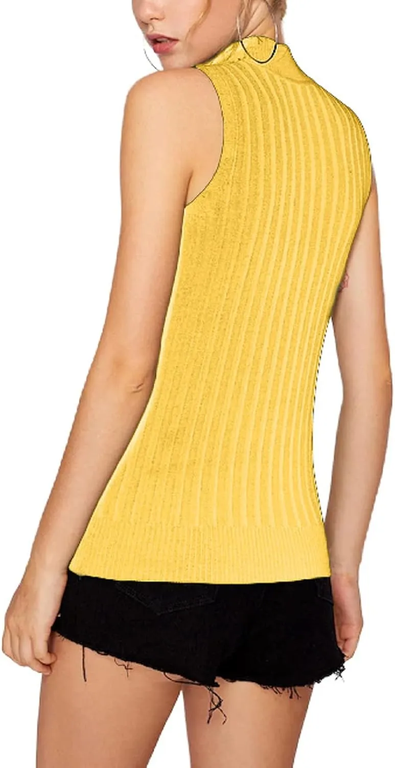 Nicetage 2025 Ribbed Sweater Tank Tops for Women Knit Mock Neck Top Sleeveless Shirts Summer Casual Basic Vest Tanks