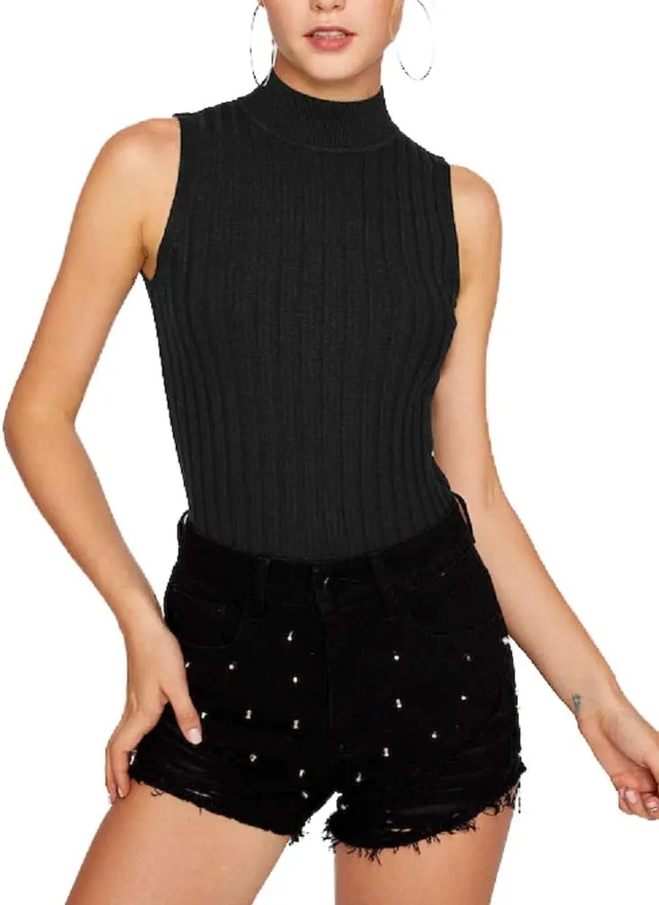 Nicetage 2025 Ribbed Sweater Tank Tops for Women Knit Mock Neck Top Sleeveless Shirts Summer Casual Basic Vest Tanks
