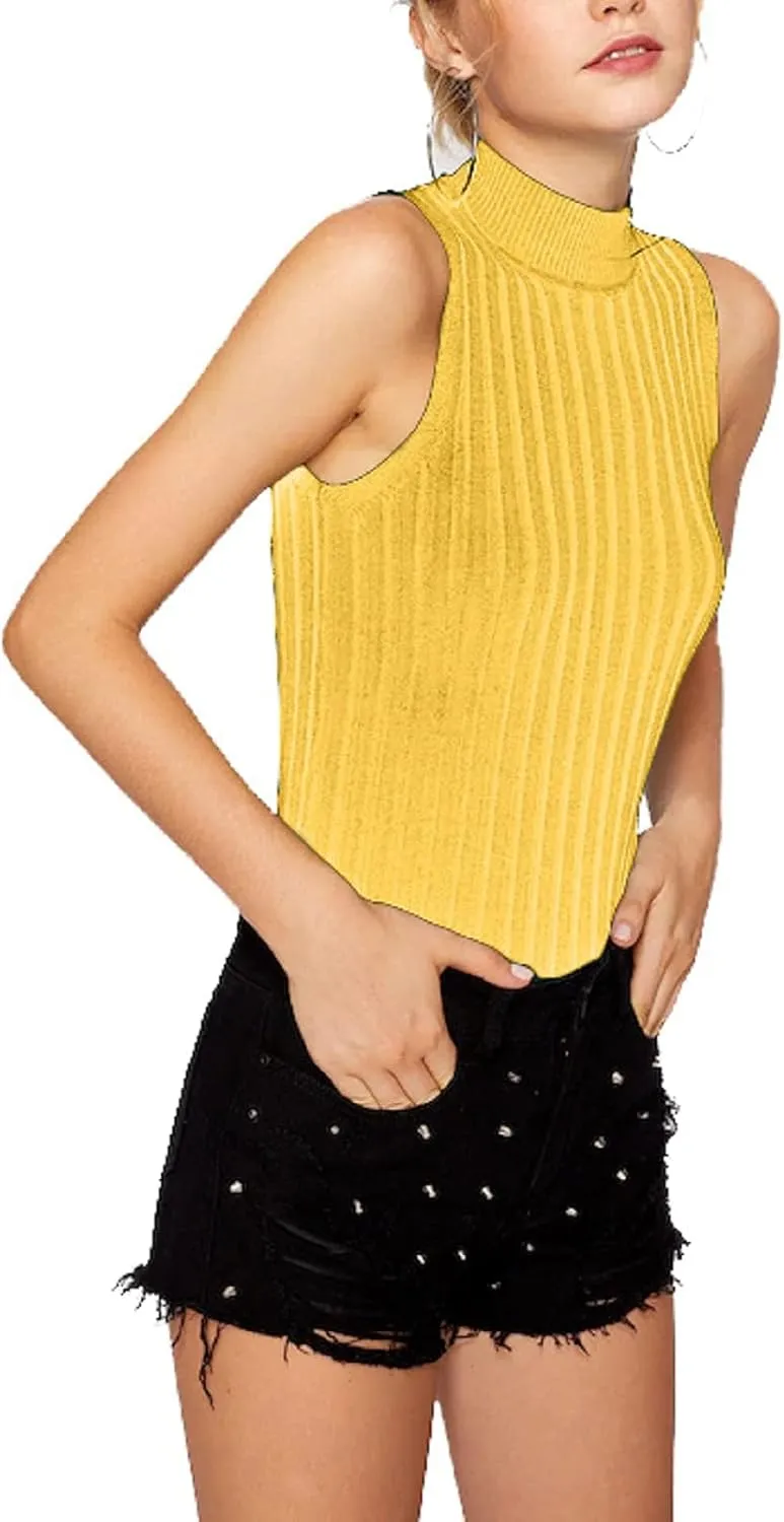 Nicetage 2025 Ribbed Sweater Tank Tops for Women Knit Mock Neck Top Sleeveless Shirts Summer Casual Basic Vest Tanks