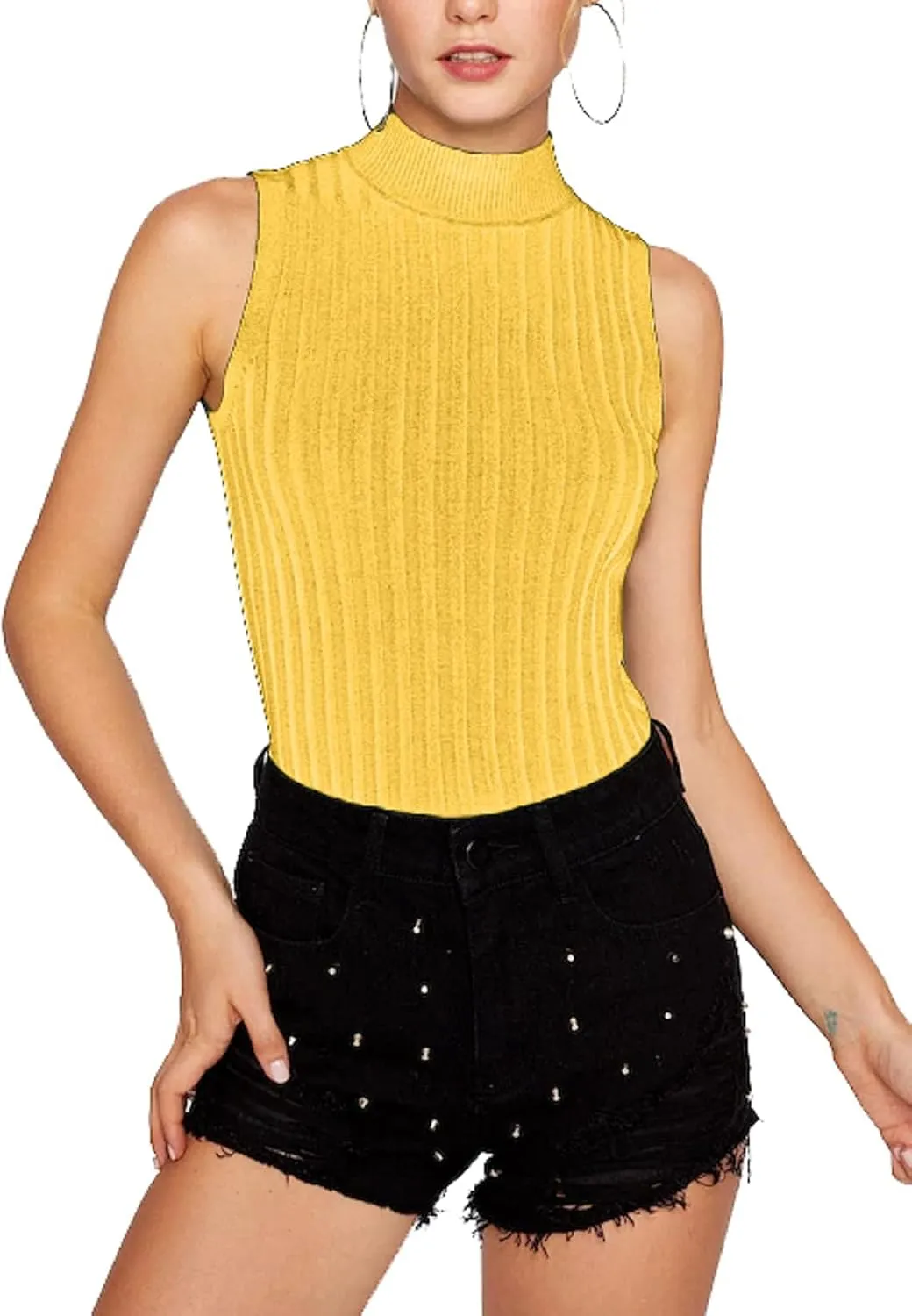 Nicetage 2025 Ribbed Sweater Tank Tops for Women Knit Mock Neck Top Sleeveless Shirts Summer Casual Basic Vest Tanks