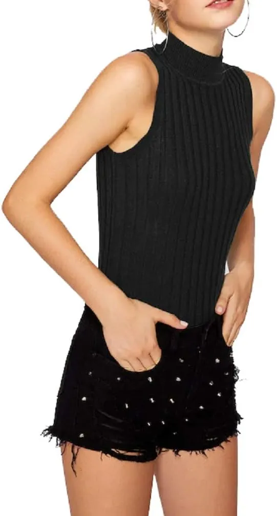 Nicetage 2025 Ribbed Sweater Tank Tops for Women Knit Mock Neck Top Sleeveless Shirts Summer Casual Basic Vest Tanks