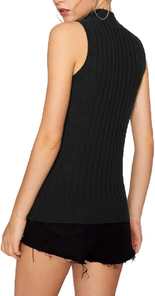 Nicetage 2025 Ribbed Sweater Tank Tops for Women Knit Mock Neck Top Sleeveless Shirts Summer Casual Basic Vest Tanks