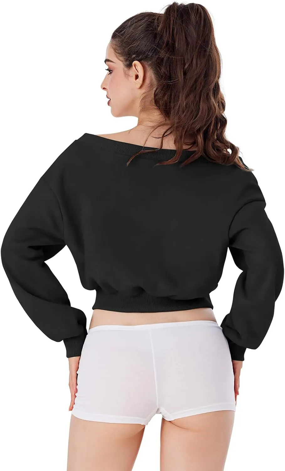 REORIA Womens Cropped Oversized Sweatshirts V Neck Long Sleeve Pullover 2024 Fall Teen Girls Y2K Fashion Crop Tops