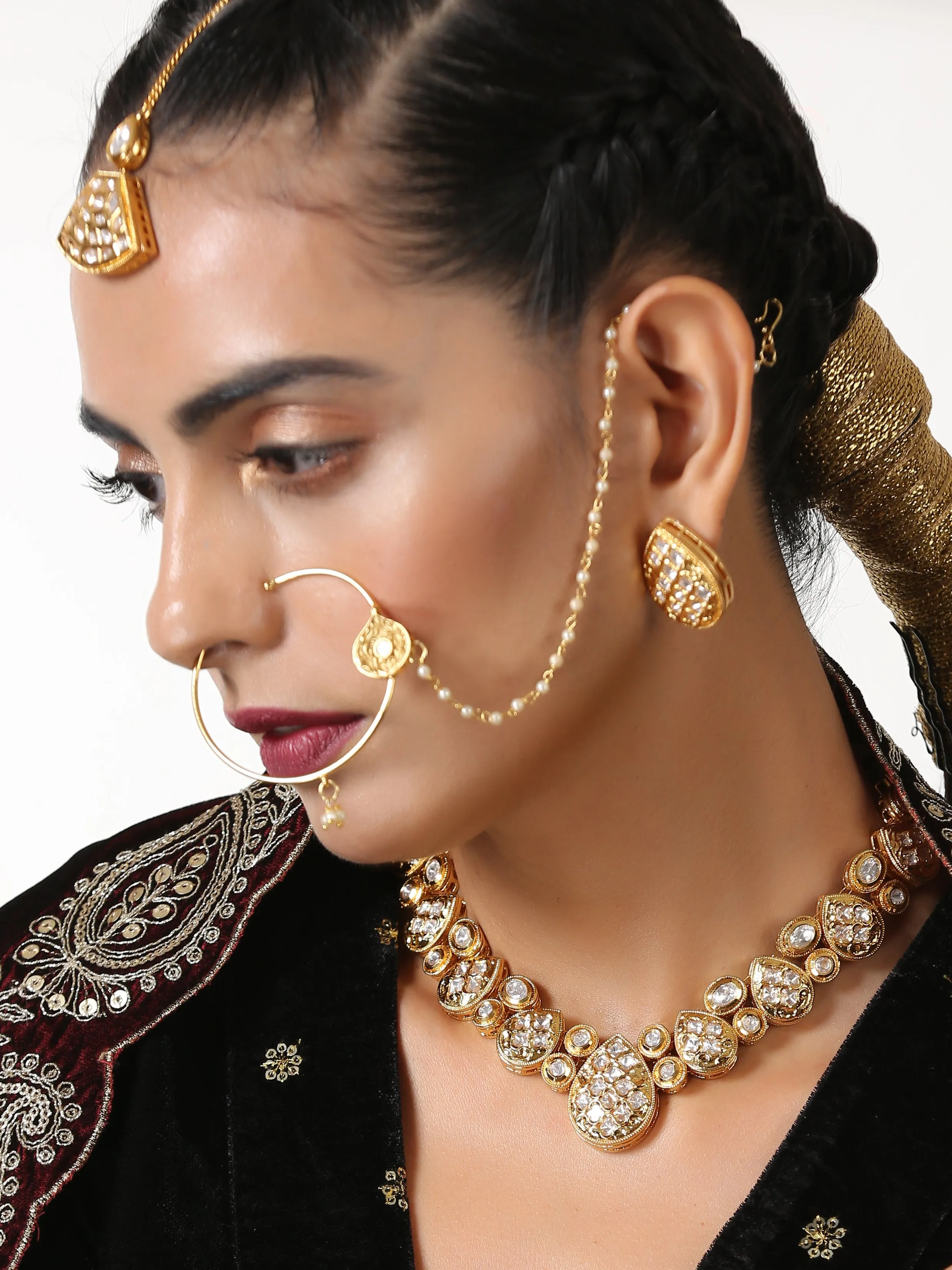 SET - Angrakha Black velvet with Sequin trim Top & Pant - 2 pc