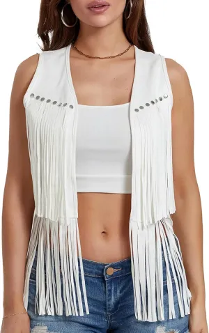 Women's Fringe Vest - Sleeveless Open Front 70s Vintage Hippie Tassel Cardigan