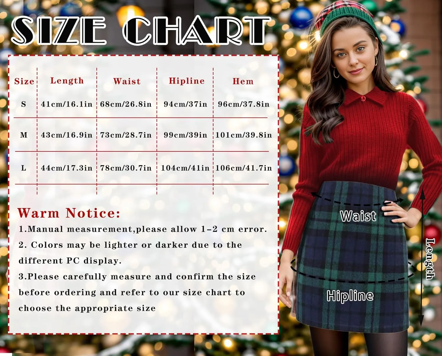 Womens Girl High Waisted Plaid Skirt Fall Winter Wool Bodycon Pencil Skirts