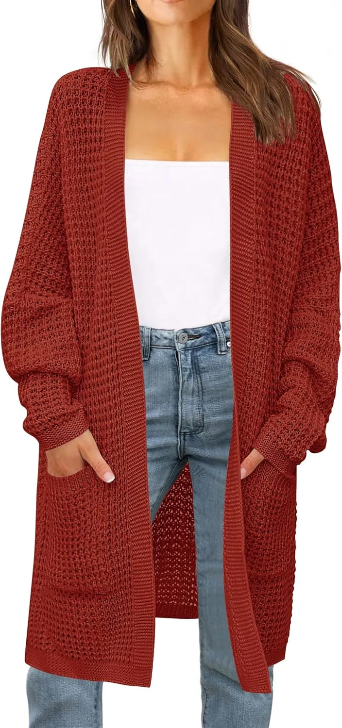 ZESICA Women's Fall Long Batwing Sleeve Open Front Chunky Knit Cardigan Sweater